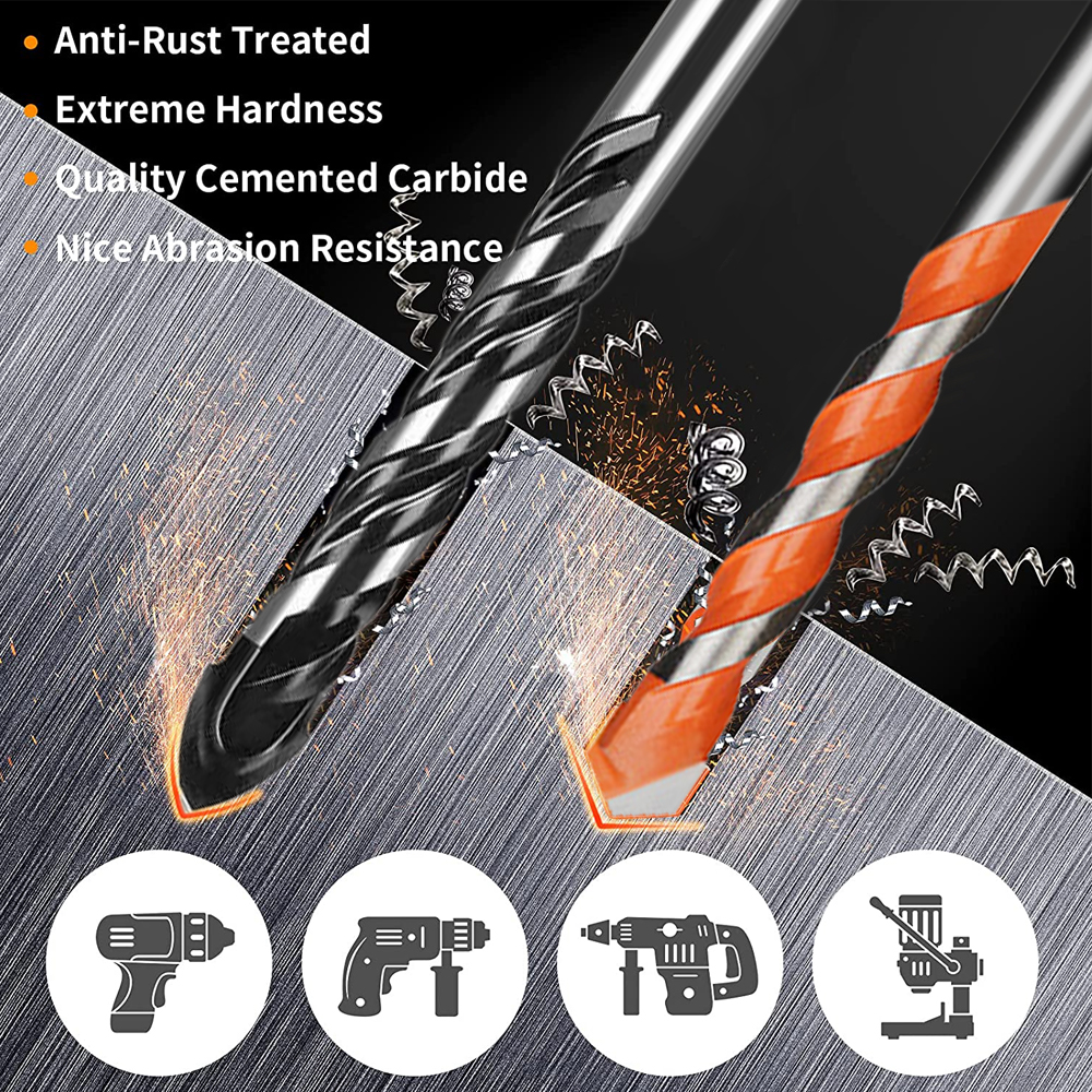 Multifunctional Glass Metal Drill Bit Ceramic Tile Triangle Diamond Drill Set Boxed Concrete Brick Wood Punching Hole Saw Drill