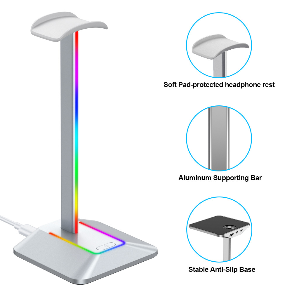 RGB light-emitting electronic contest headphone bracket Headphone Stand with Type-c USB Ports Headphone Holder for All Headsets Gamers Gaming PC Accessories