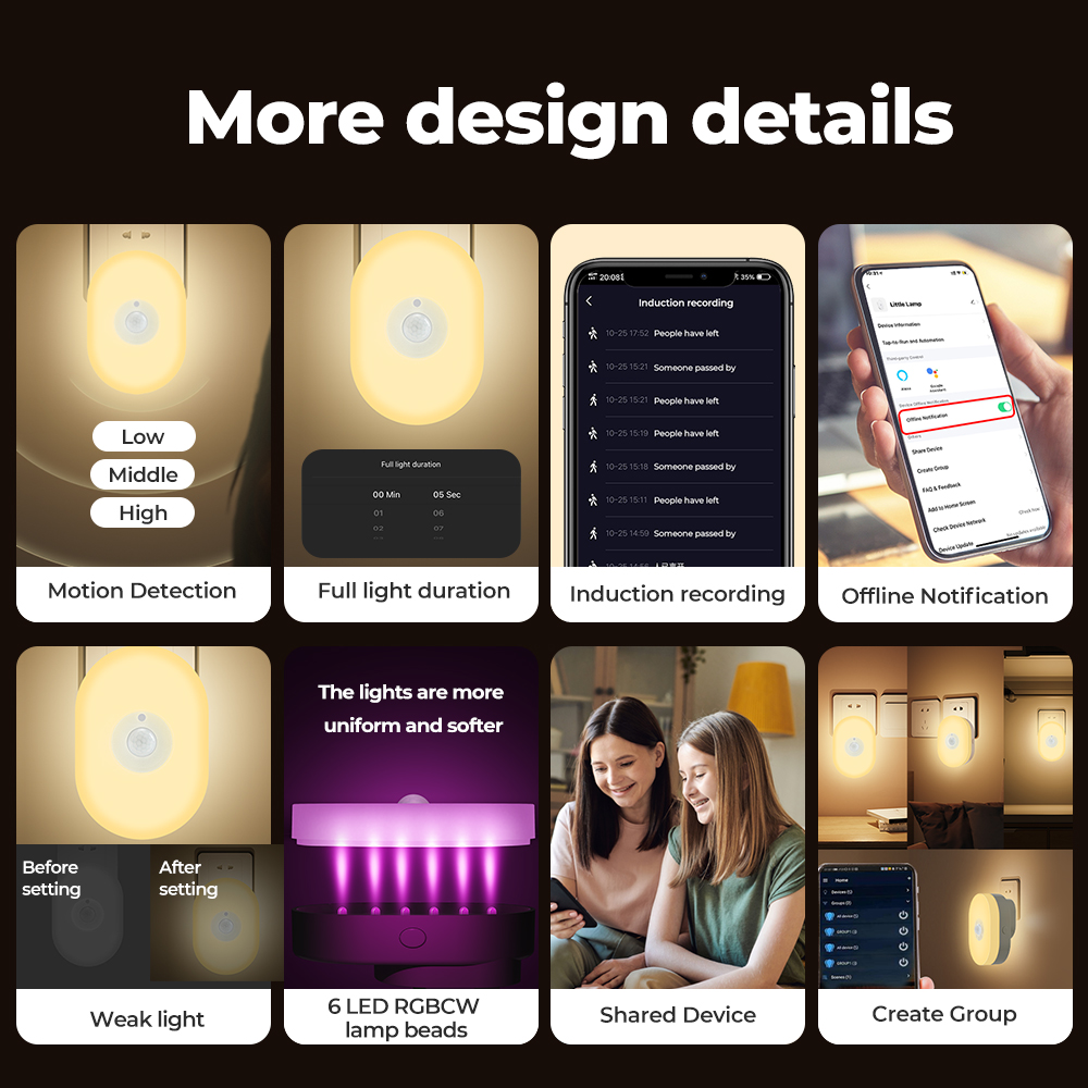 Tu ya WiFi Intelligent Humanbody Induction Small Night Lamp Multi-Gear Dimming Household Bedside Light Mobilepohone Control