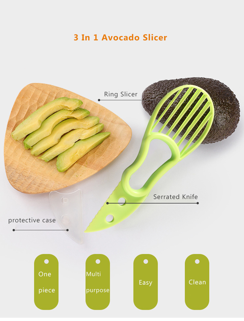 3 In 1 Avocado Slicer Shea Corer Plastic Knife Fruit Peeler Cutter Pulp Separator Kitchen Gadgets Fruit Vegetable Tools