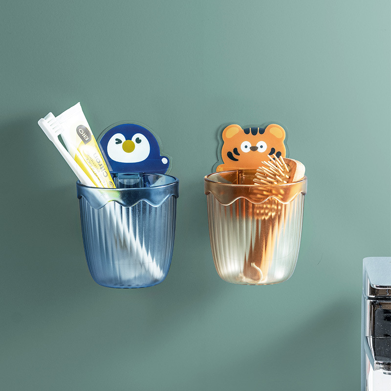 Toothbrush Wall Mounted Holder Toothpaste Mouth Cup Waterproof Holder Drill-FreeBathroom Storage Shelf Portable Rack Organize