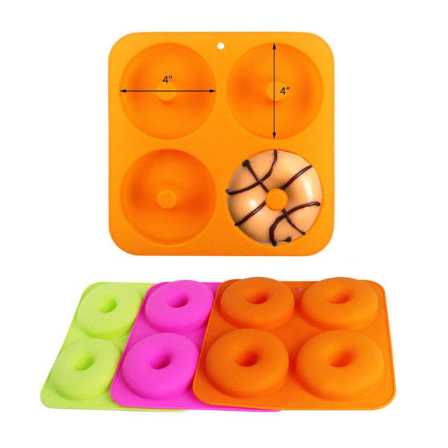 4 Holes Cake Mold 3D Silicone Doughnut Molds Non Stick Bagel Pan Pastry Chocolate Muffins Donuts Maker Kitchen Accessories Tool