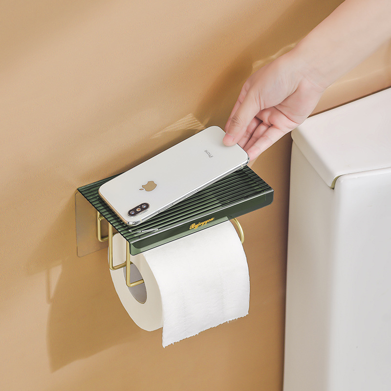 Wall Mount Toilet Paper Holder Bathroom Tissue Accessories Rack Holders Self Adhesive Punch Free Kitchen Roll Paper Accessory