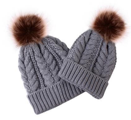 Womens Mother Baby Matching Knitting Pom Bobble Hat Kids Winter Warm Beanie Cap