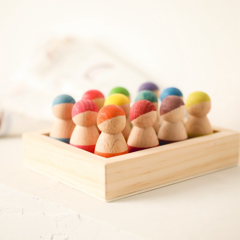 1Set Baby Wooden Rainbow Friends Peg Dolls Toy Montessori Arch Pretend Play People Figures for Kids Wooden Toys Gifts Game