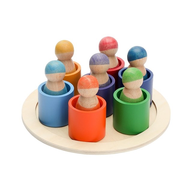 1Set Baby Wooden Rainbow Friends Peg Dolls Toy Montessori Arch Pretend Play People Figures for Kids Wooden Toys Gifts Game
