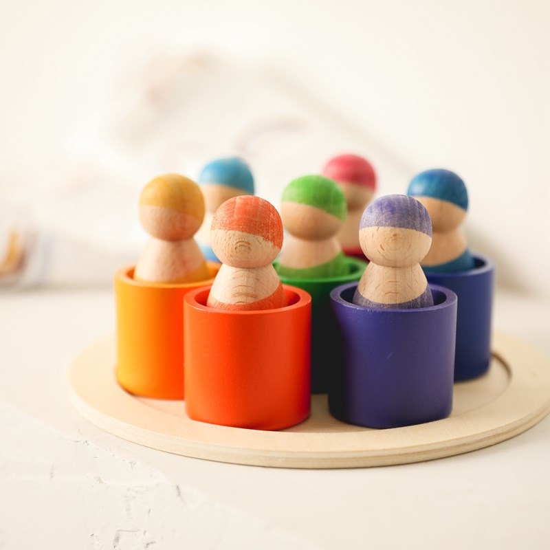 1Set Baby Wooden Rainbow Friends Peg Dolls Toy Montessori Arch Pretend Play People Figures for Kids Wooden Toys Gifts Game
