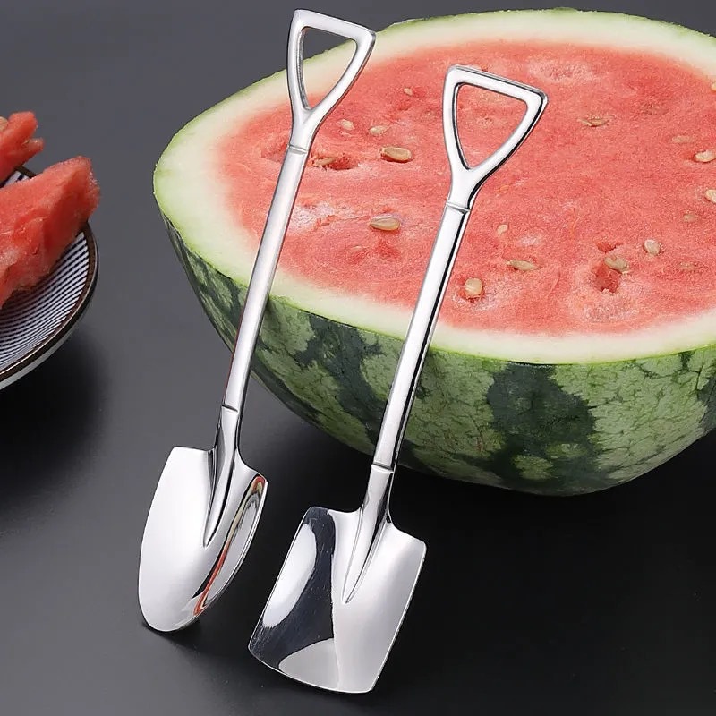 Stainless Steel Shovel Spoon Creative Coffee Spoon For Watermelon Ice Cream Dessert Scoop Kitchen Tableware Cutlery Set