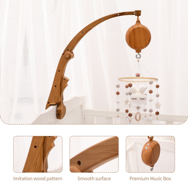 Baby Crib Bed Bell Musical Box Holder Arm Toy foldable Imitation Wood Grain Infant Bed Decoration Toys Baby Bed Toys Educational