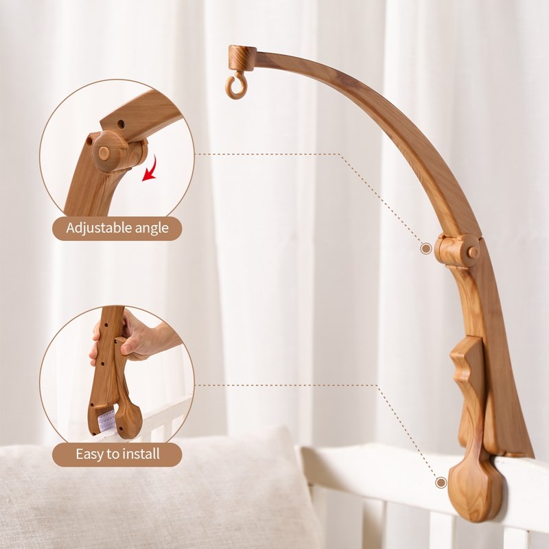 Baby Crib Bed Bell Musical Box Holder Arm Toy foldable Imitation Wood Grain Infant Bed Decoration Toys Baby Bed Toys Educational