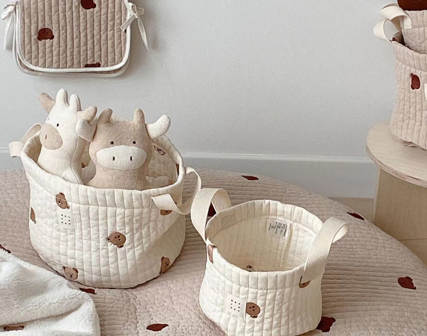 Cute Cartoon Embroidery Bear Flower Baby Nappy Clothing Multi-purpose Storage Bag Newborn Diapers Toys Organizers Bags