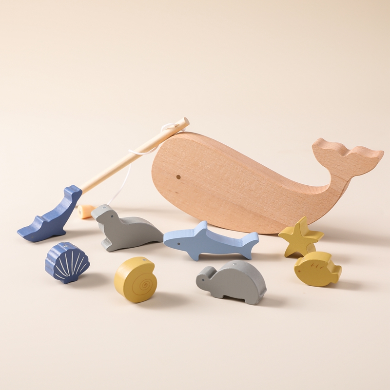 Montessori Wooden Magnetic Fishing Toys Cognition Fish Rod Toy for Baby Cognition Fish Games Education Parent-Child Interactive