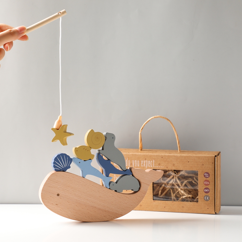 Montessori Wooden Magnetic Fishing Toys Cognition Fish Rod Toy for Baby Cognition Fish Games Education Parent-Child Interactive