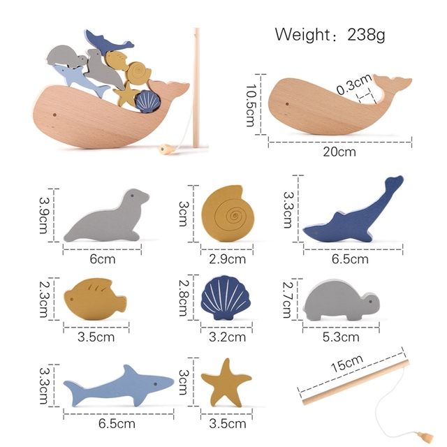 Montessori Wooden Magnetic Fishing Toys Cognition Fish Rod Toy for Baby Cognition Fish Games Education Parent-Child Interactive