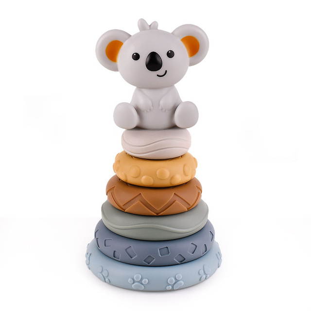 Soft Building Blocks Silicone Stacking Blocks Baby Toy Round Shape Silicone Construction Toy Rubber Teethers Montessori Toy