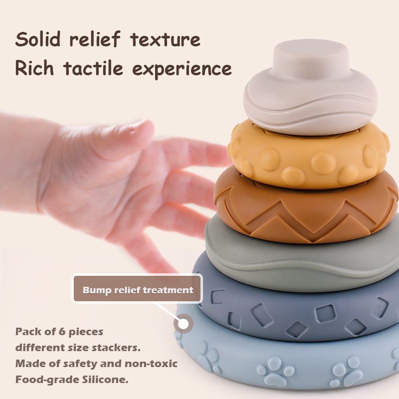 Soft Building Blocks Silicone Stacking Blocks Baby Toy Round Shape Silicone Construction Toy Rubber Teethers Montessori Toy