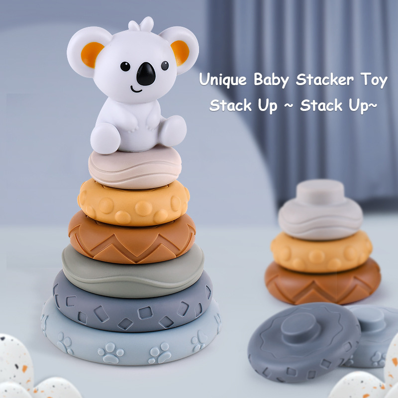 Soft Building Blocks Silicone Stacking Blocks Baby Toy Round Shape Silicone Construction Toy Rubber Teethers Montessori Toy