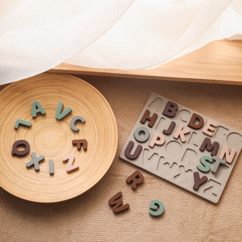 1 Set Silicone Puzzle Toy English 3D Alphabet Cognitive Matching Board Baby Early Educational Montessori Learning Toys for Kid