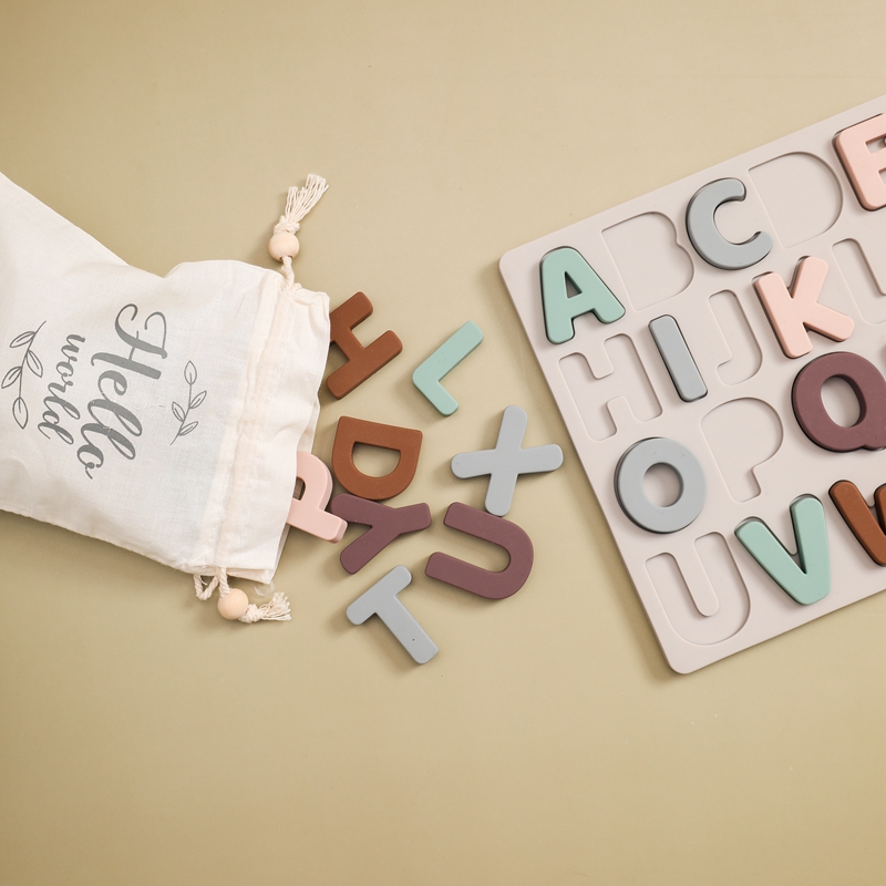 1 Set Silicone Puzzle Toy English 3D Alphabet Cognitive Matching Board Baby Early Educational Montessori Learning Toys for Kid