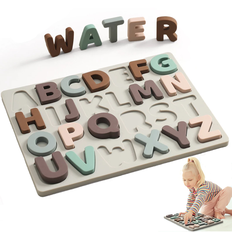 1 Set Silicone Puzzle Toy English 3D Alphabet Cognitive Matching Board Baby Early Educational Montessori Learning Toys for Kid