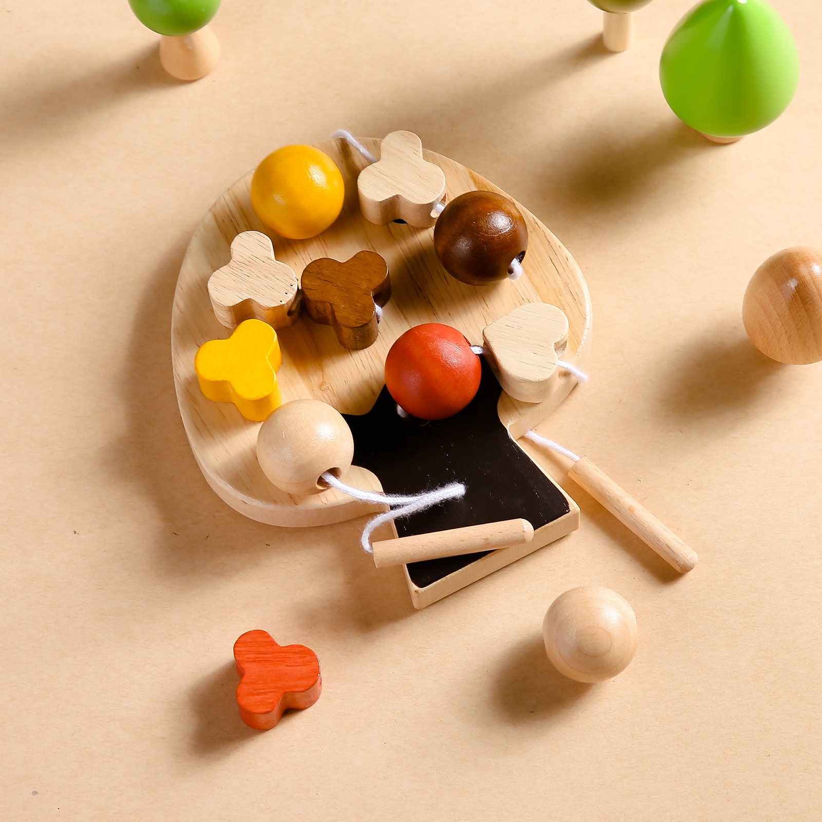 1 Set Children's DIY Wooden Tree Beads Toys Baby Montessori Stringing Beads Early Educational Toys Handmade Toys Gifts For Kids