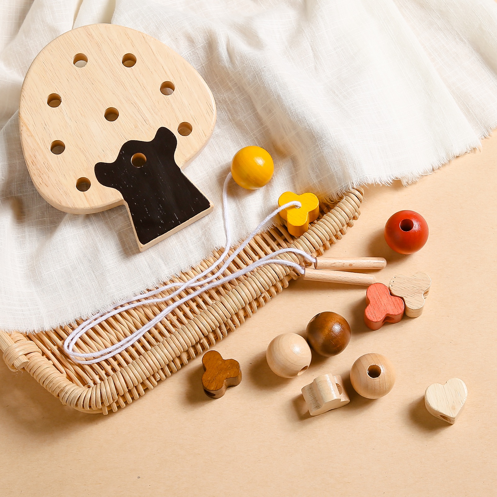 1 Set Children's DIY Wooden Tree Beads Toys Baby Montessori Stringing Beads Early Educational Toys Handmade Toys Gifts For Kids