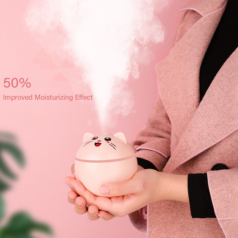 Air Humidifier for Home Ultrasonic Car Mist Maker with Colorful Night Cat USB Lamps Nano Mist Sprayer Mini Office Air Purifier