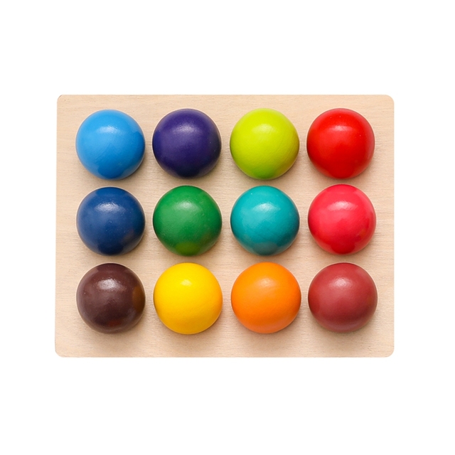 1Set Wooden Rainbow Matching Ball Montessori Color Sorting Board Educational Color Cognitive Game For Children Birthday Gift