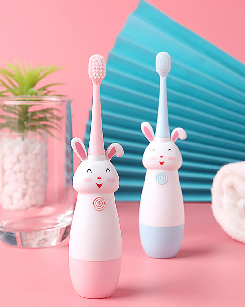 Children Electric Toothbrush Rotating Cute Bunny 3-12 Ages Cartoon Pattern Kids with Soft Replacement Heads Non-Slip Toothbrush