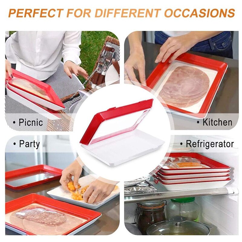 Kitchen Accessories Red Clever Tray Creative Food Preservation Plastic Wrap  Food Storage Reusable Serving Fruit And Vegetable Tools Fresh Film