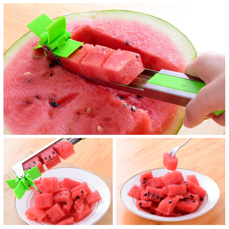 Kitchen Gadgets Salad Fruit Slicer Cutter Tool Melon Cutter Stainless Steel Windmill Design Cut Watermelon