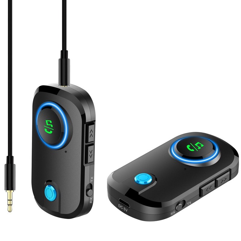 Two in one Bluetooth adapter Wireless Bluetooth 5.0 Audio Adapter Stereo Audio Receiver Transmitter 3.5mm AUX Jack RCA USB Dongle for Car TV PC Headphone