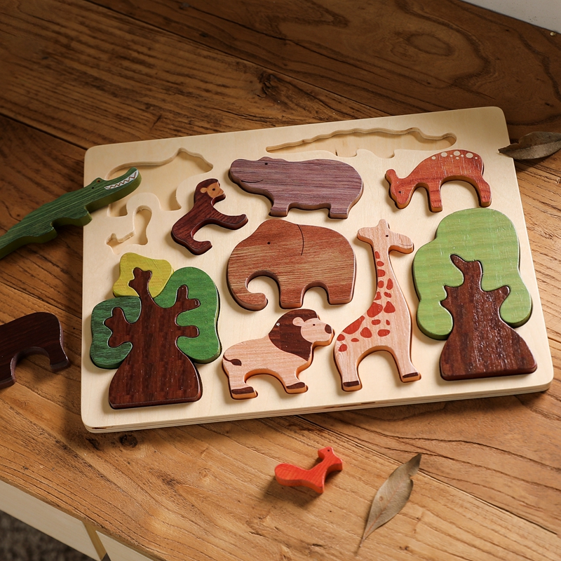 Wooden Educational 3D Puzzle for Children Cartoon Animal Jigsaw Cognition Shapes Block Puzzles Montessori Baby Toys Tangram Gift