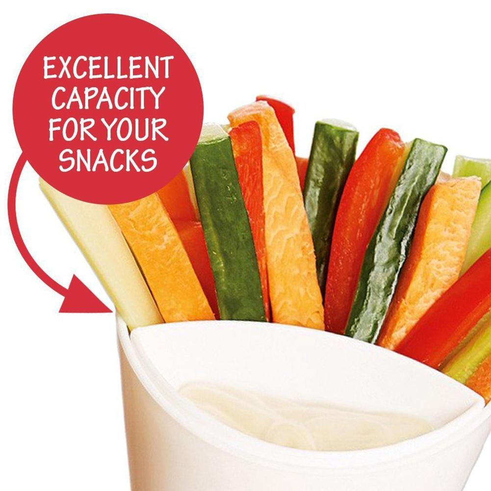 Self Stand 2 in 1  French Fries Shelf Holder Plastic Cup Assorted Sauce Chips Snack Cone Dip Cup Tableware Two Cup-mouth Kitchen