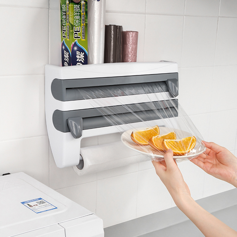 Multifunction Paper Towel Holder Sauce Bottle Rack Kitchen Organizer 4 In 1 Cling Film Cutting Holder Kitchen Accessories New
