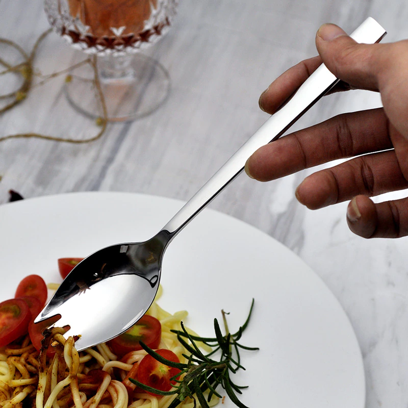 304 Stainless Steel Sporks Creative Spoon Fork Dual Purpose Combo Spaghetti Salad Dessert Fruit Flatware Set Tool Kitchen Accessory