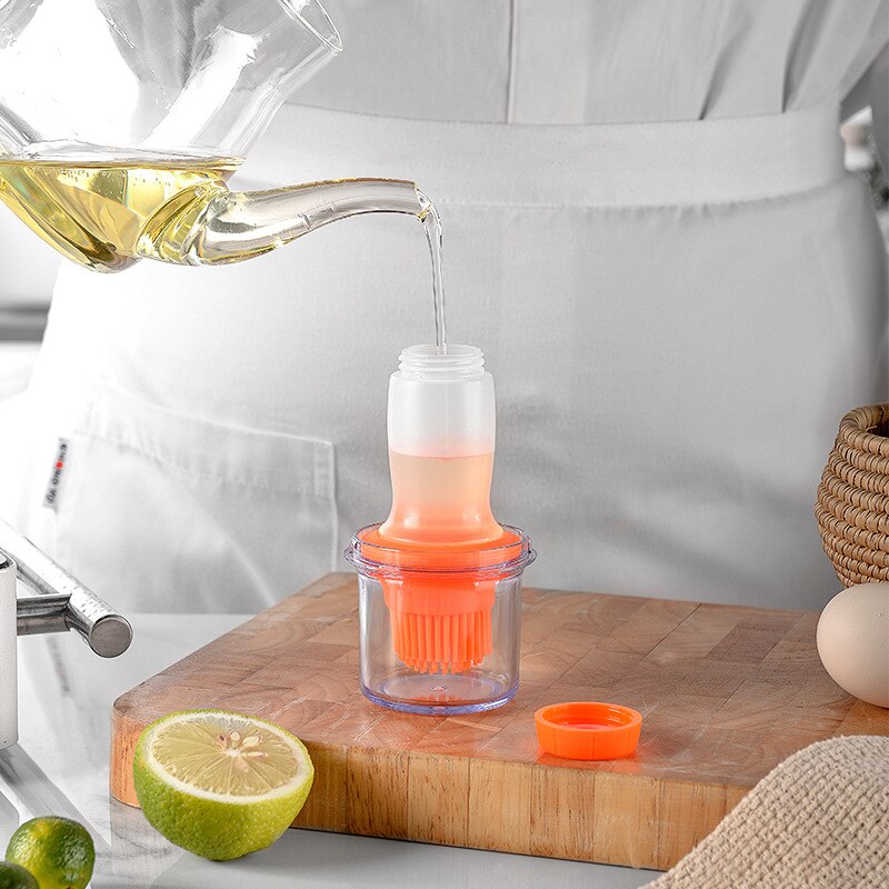 Baking Oil Bottle Brush Barbecue Tool Dustproof Storage Cover Push-on Silicone Barbecue Brush Sauce Brush For Kitchen Accessory