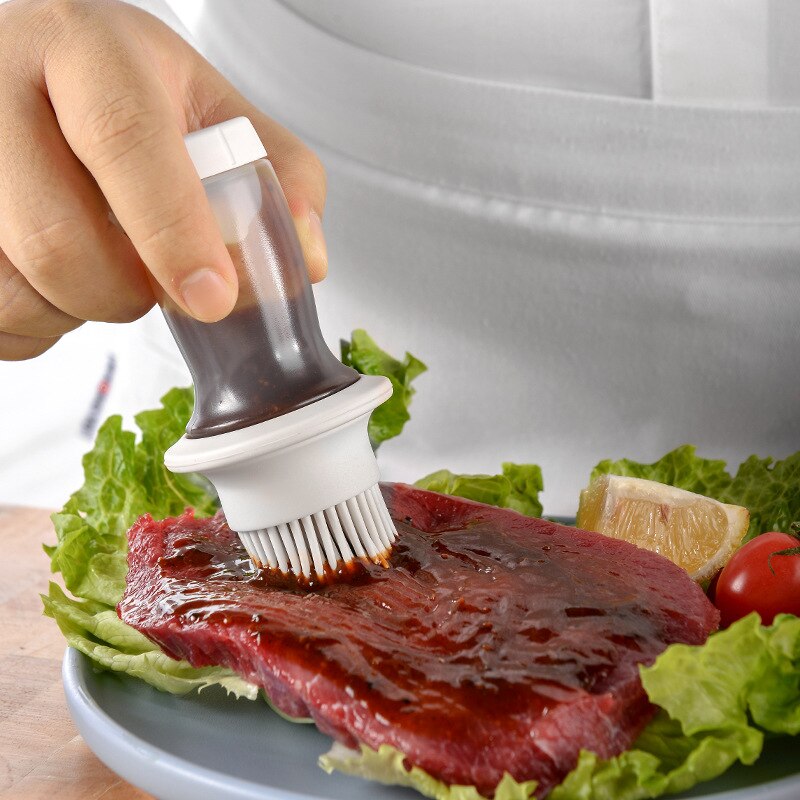 Baking Oil Bottle Brush Barbecue Tool Dustproof Storage Cover Push-on Silicone Barbecue Brush Sauce Brush For Kitchen Accessory