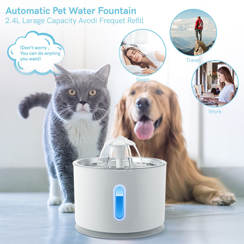 Water Dispensers 2.4L Automatic Cat Water Fountain LED Electric Mute Water Feeder USB Dog Drinker Bowl Pet Drinking Dispenser