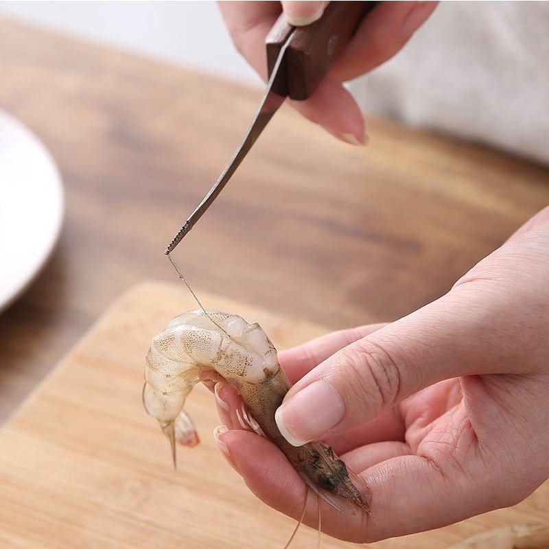 Wooden Handle Shrimp Peeler Prawn Shrimp Deveiner Fishing Knife Lobster Shell Remover Peel Device Kitchen Seafood Tools 2022 New