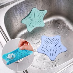 2pcs Star Sewer Outfall Strainer For Bathroom Tools Silicone Pentagram Sink Drain Bathtub Hair Filter Creative Kitchen Gadgets