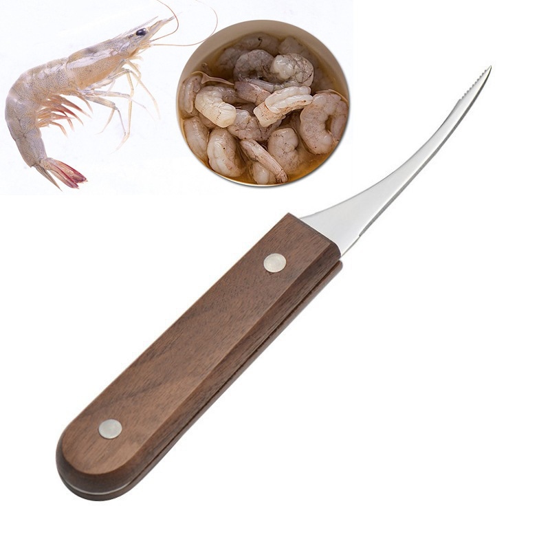 Wooden Handle Shrimp Peeler Prawn Shrimp Deveiner Fishing Knife Lobster Shell Remover Peel Device Kitchen Seafood Tools 2022 New