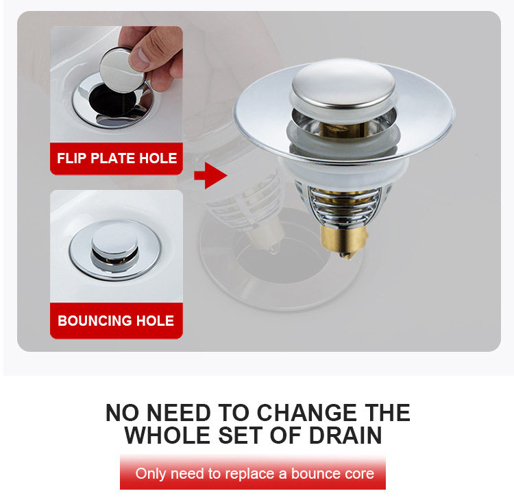 Universal Stainless Steel Basin Pop-Up Bounce Core Basin Drain Filter Hair Catcher Sink Strainer Bathtub Stopper Bathroom Tool