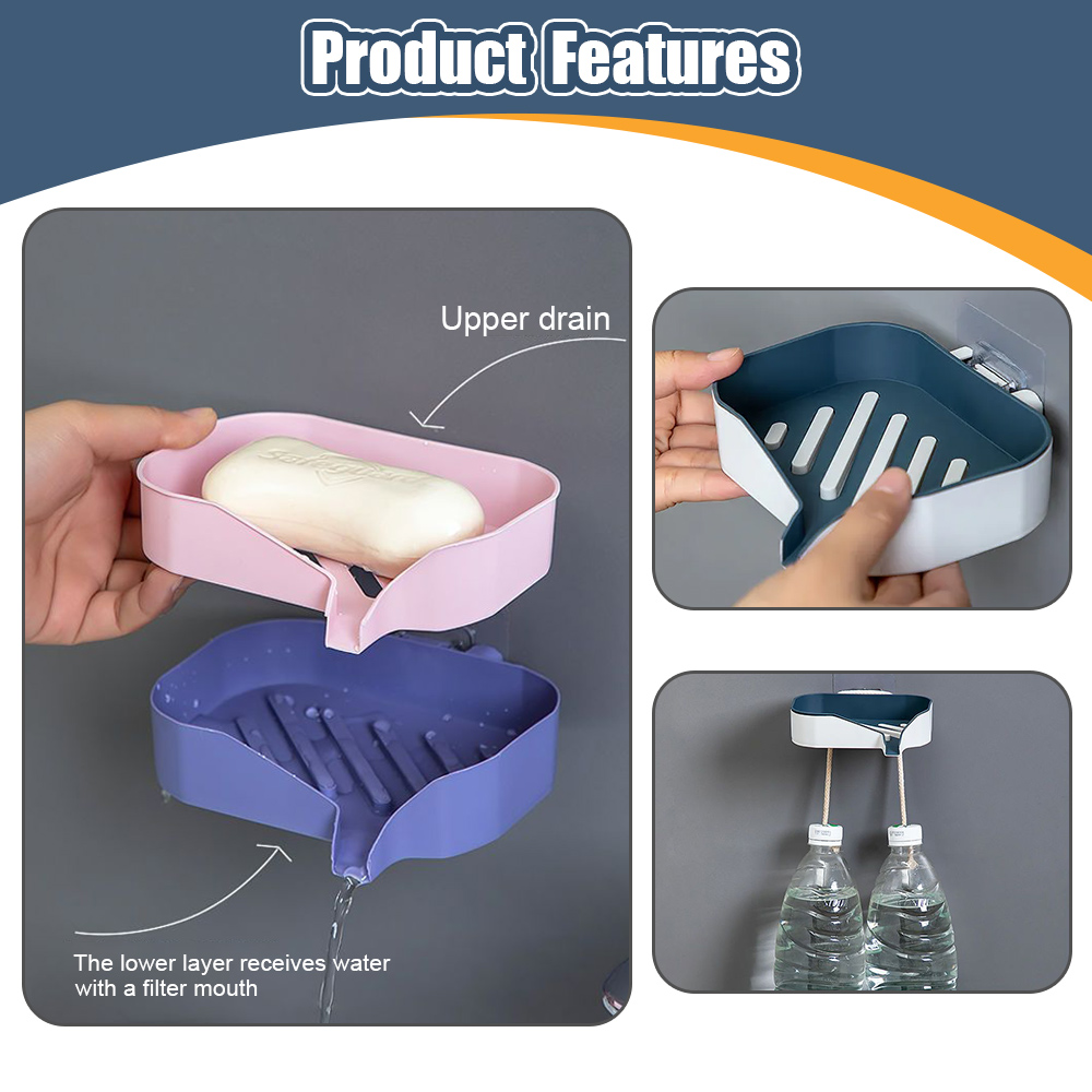 Double Layer Soap Holder Wall-mounted Bathroom Drain Soaps Dishes Boxes Toiletries Organizer Storage Household Sponge Dispenser