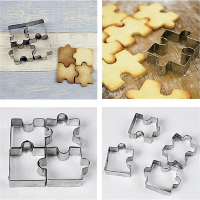 4pcs/set Stainless Steel Cookie Puzzle Shape Cookie Cutter Set DIY Biscuit Mold Dessert Bakeware Cake Mold wedding Decorating