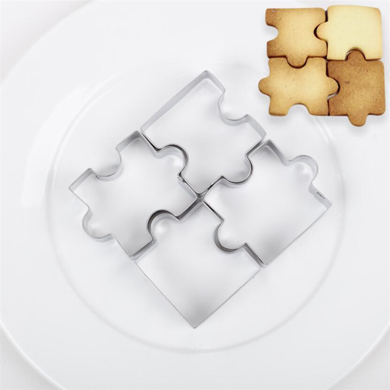 4pcs/set Stainless Steel Cookie Puzzle Shape Cookie Cutter Set DIY Biscuit Mold Dessert Bakeware Cake Mold wedding Decorating