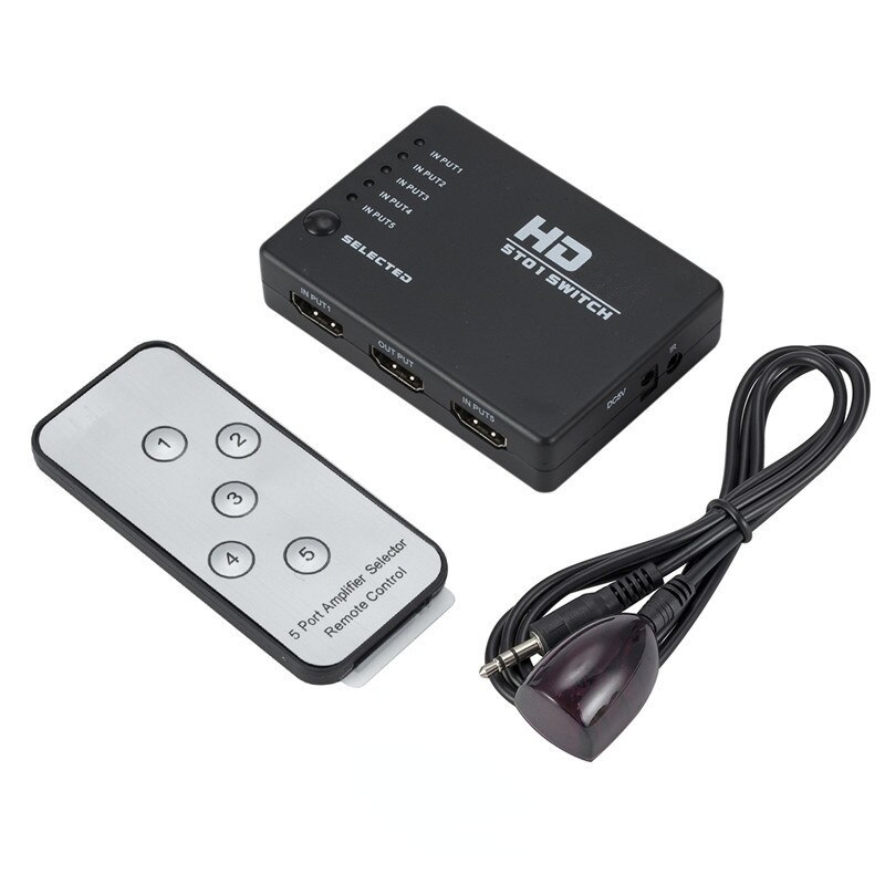 Hdmi 5-port switch HDMI-Compatible Splitter 5 In 1 Out Switcher 5 Port Hub Box Auto Switch 5x1 1080p HD 1.4 with Remote Control for HDTV XBOX  PS3
