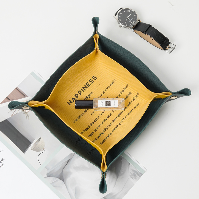 1PC Desktop Storage Key Plate Home Decoration Dice Plate Key Wallet Coin PU Leather Folding Storage Tray Jewelry Box