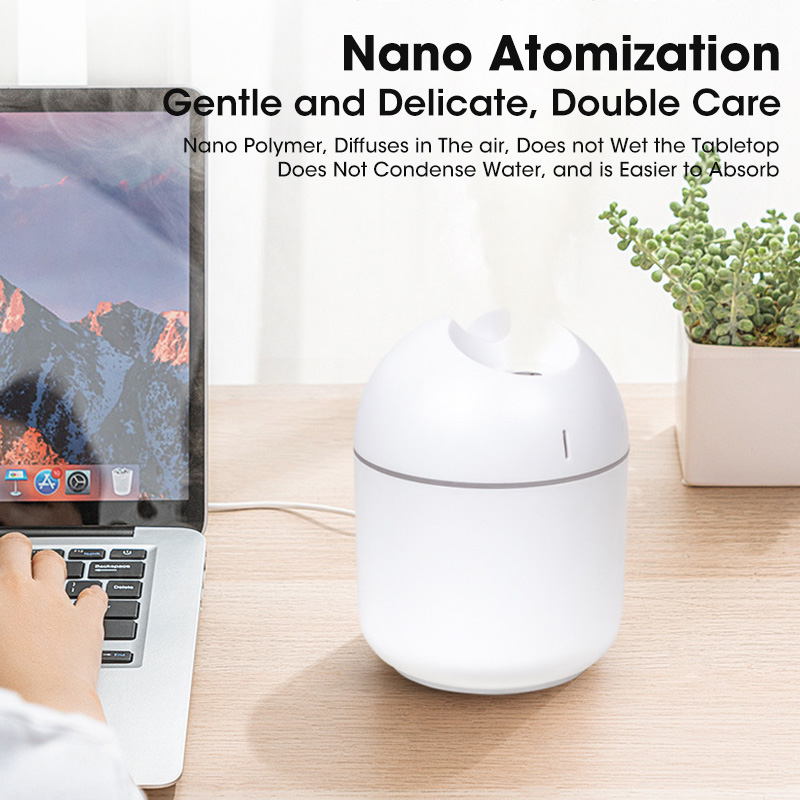 Portable Humidifier 250Ml Essential Oil Diffuser USB Auto Off with LED Light for Home Car Mist Maker Face Steamer