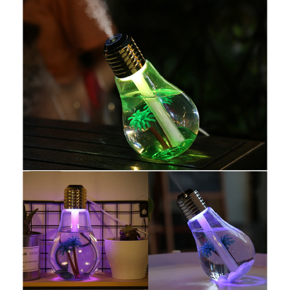 Bulb Humidifier 400ml USB Air Humidifier Colorful LED Night Lamp Essential Oil Diffuser for Home Office